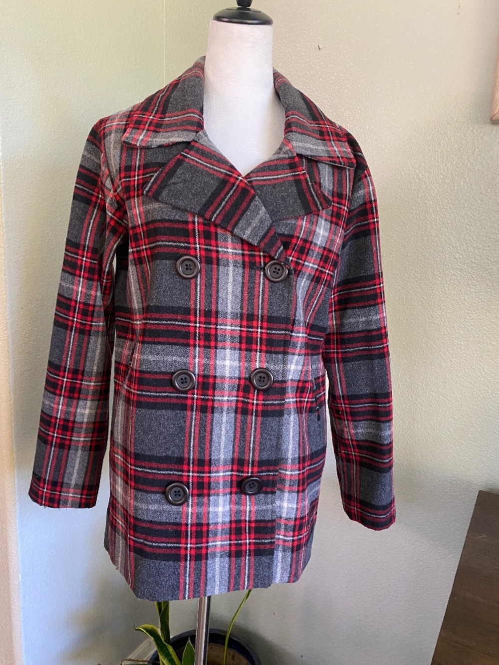 Cabela's Women's Plaid Double-Breasted Wool/Cashmere Peacoat Size M lined